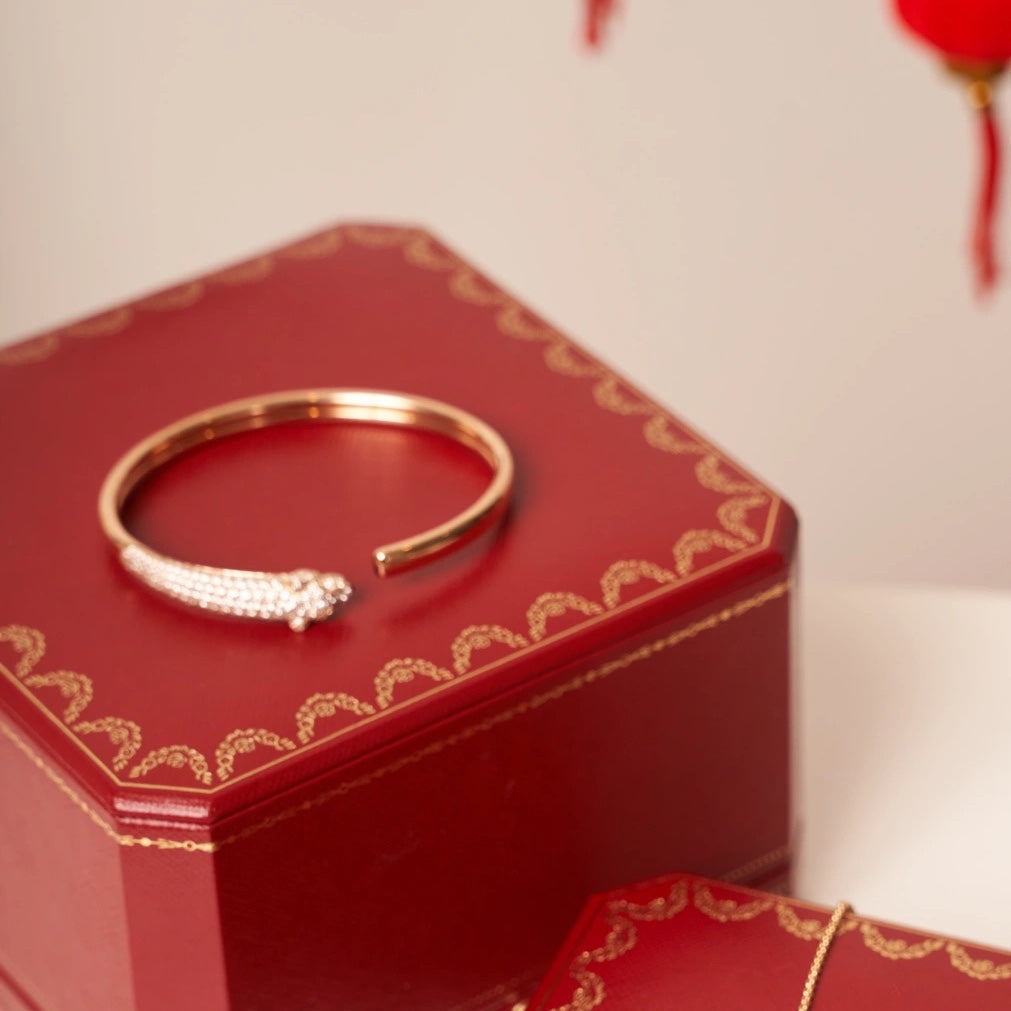 CARTIER PANTHERE PINK GOLD DIAMOND OPEN BRACELET