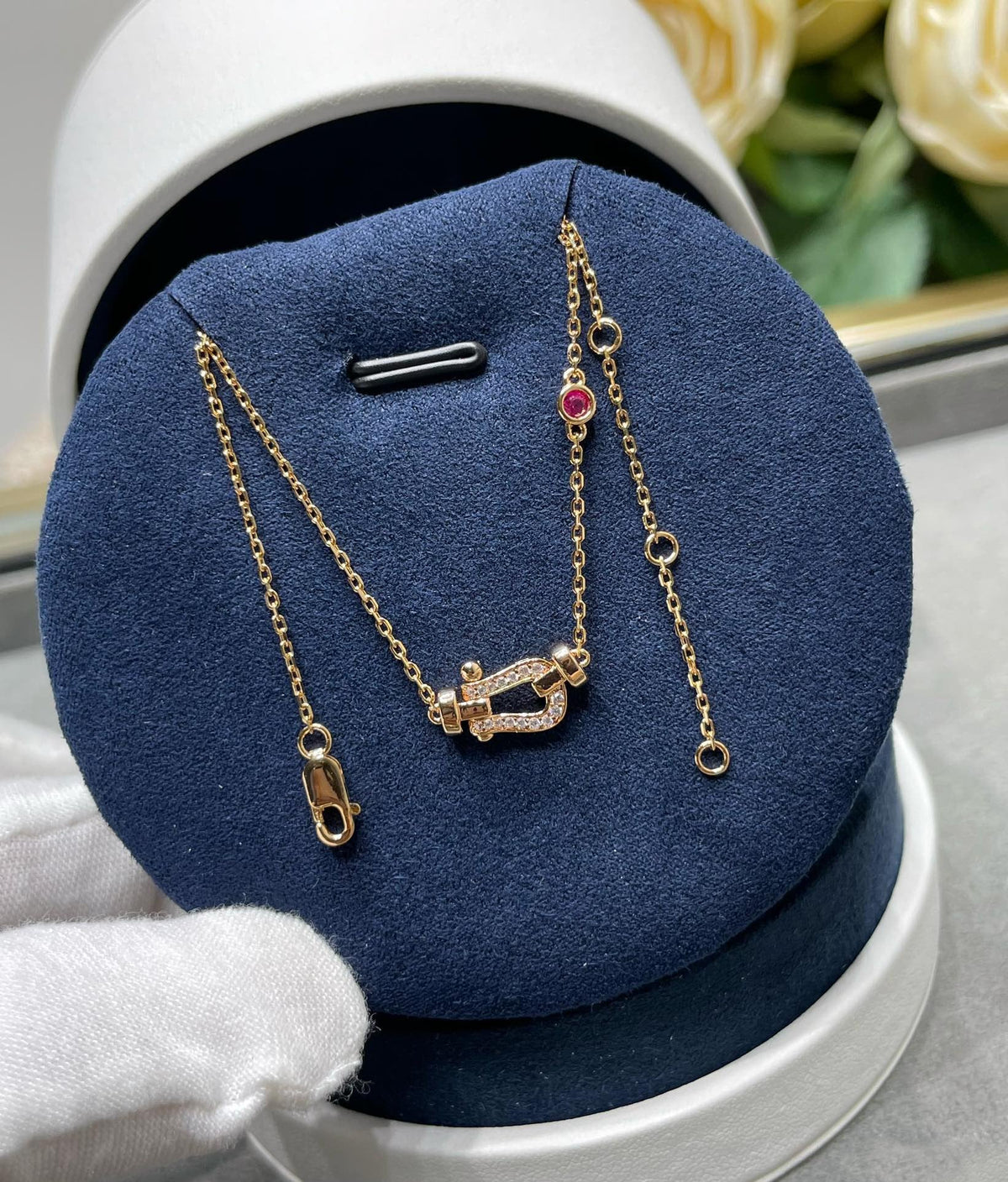 FRED FORCE 10 DIAMOND PINK GOLD NECKLACE