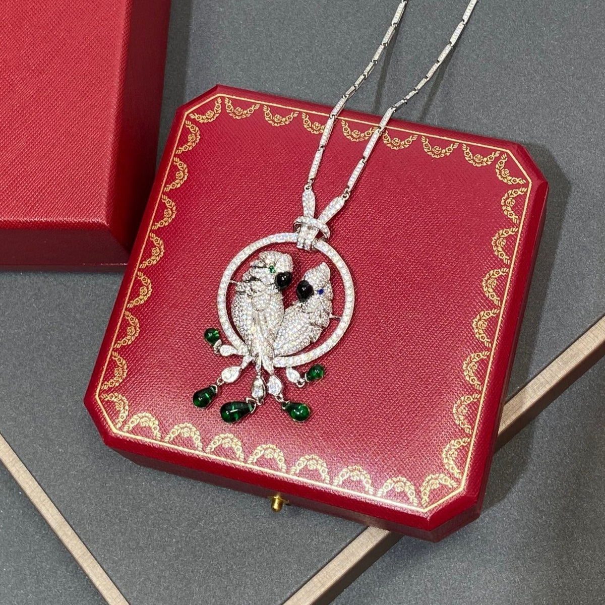 CARTIER LESOISEAUX SILVER DIAMOND PAVED NECKLACE