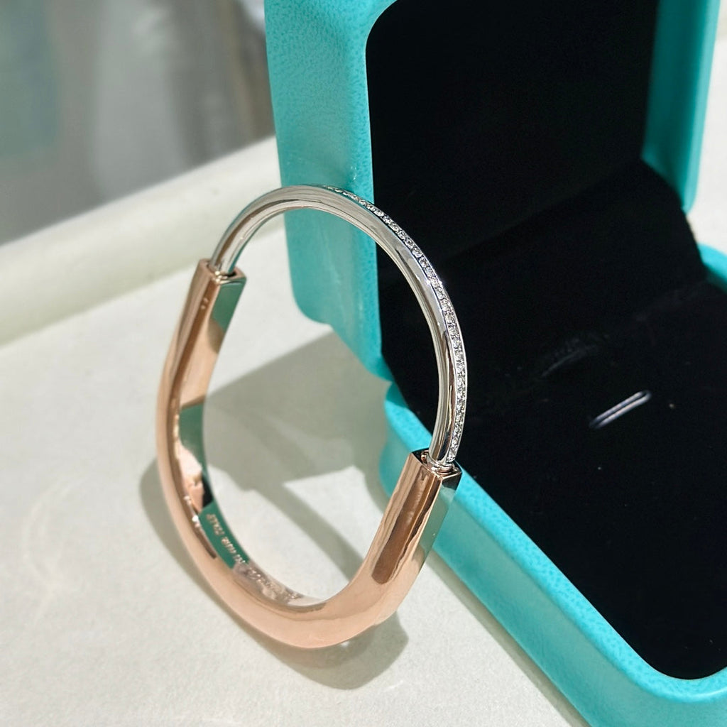 TIFFANY LOCK PINK GOLD SILVER DIAMOND BRACELET