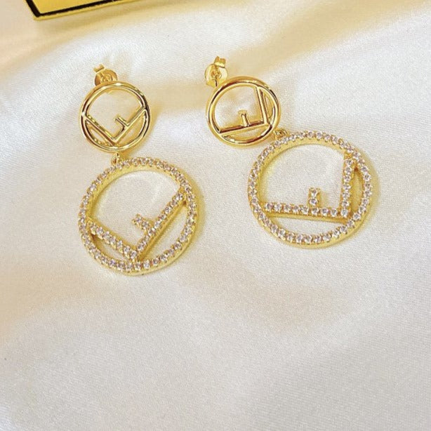 FENDI DOUBLE F GOLD DIAMOND EARRINGS