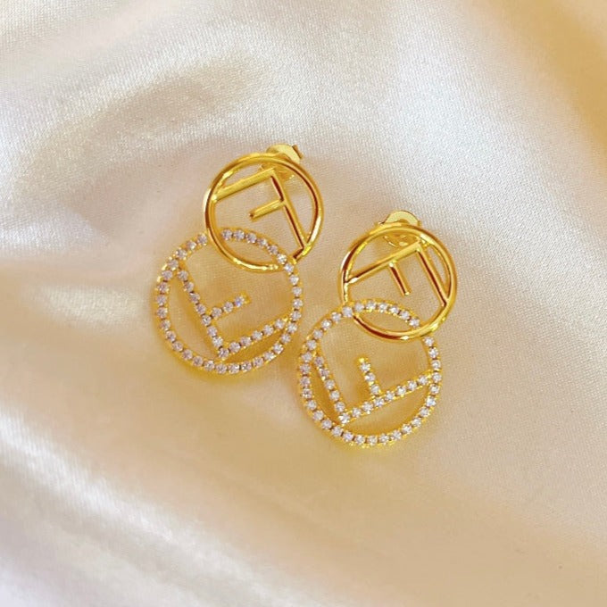 FENDI DOUBLE F EARRINGS GOLD DIAMOND